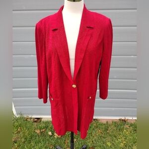 Ming Wang Textured Knit Acrylic Blend Jacket Cardigan Size XL Red Career